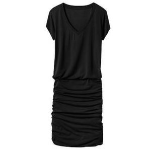 Athleta dress topanga ruched short sleeve black